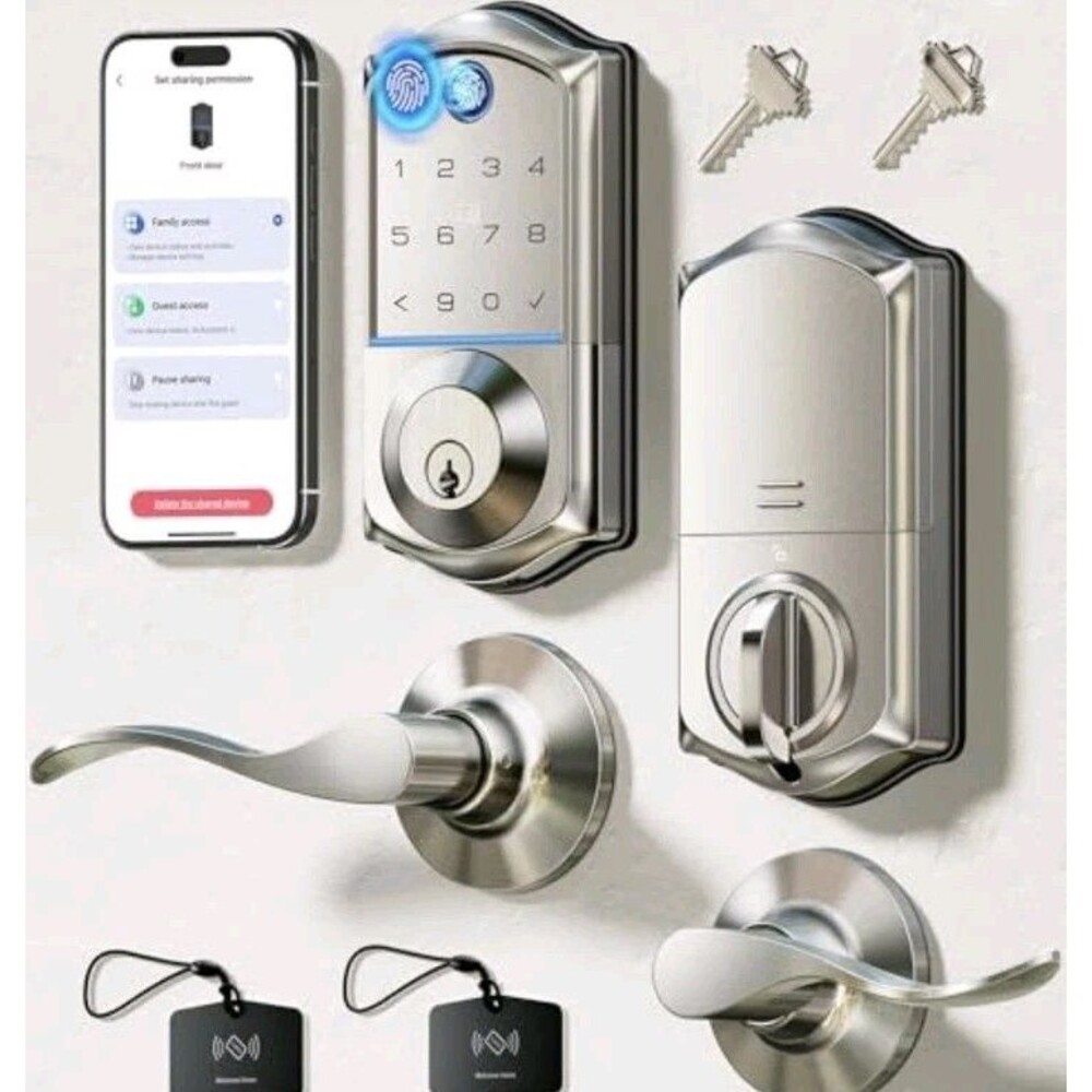 Veise VE017-L Fingerprint Smart Lock w/ Lever Handles, App Control, Keyless NEW